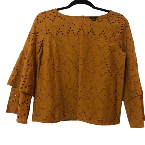 Ann Taylor Tops - Ann Taylor Yellowish Brown Eyelet Layered Bell Sleeve Top Women XS Boho Romantic